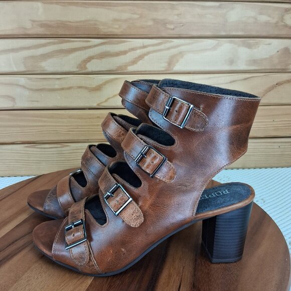 Roper Fashion Shoes Women's 10 Milo Leather Brown Buckle Bootie Sandal Brown - Picture 3 of 8